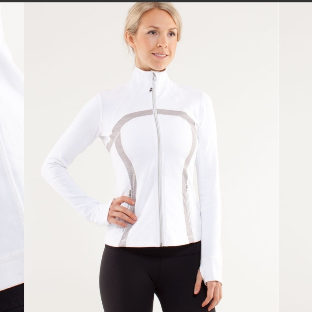 Lululemon Define Jacket White/Silver Metallic Size 8 Yoga Thumbholes